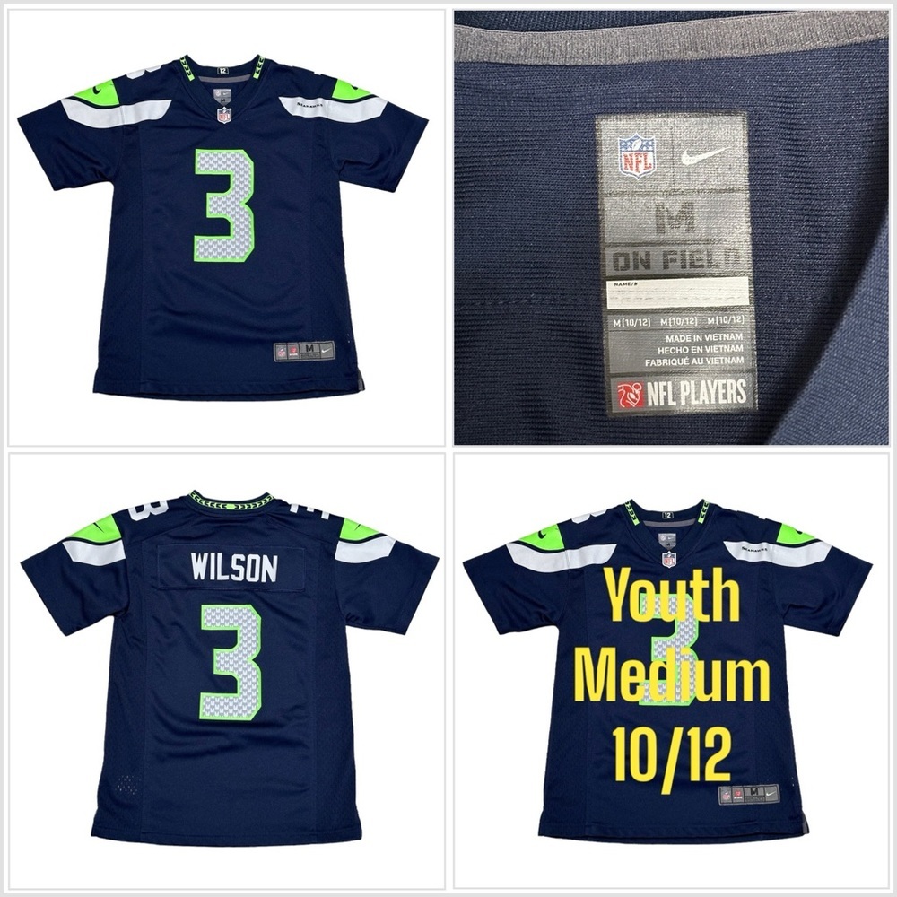 Nike Seattle Seahawks #3 Wilson Kids Youth Medium Short Sleeve Jersey Shirt NFL